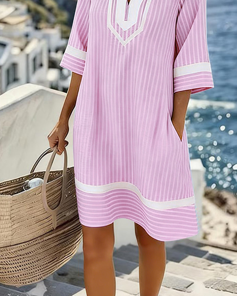 Beatrice | Abito Vintage a Righe con Scollo a V