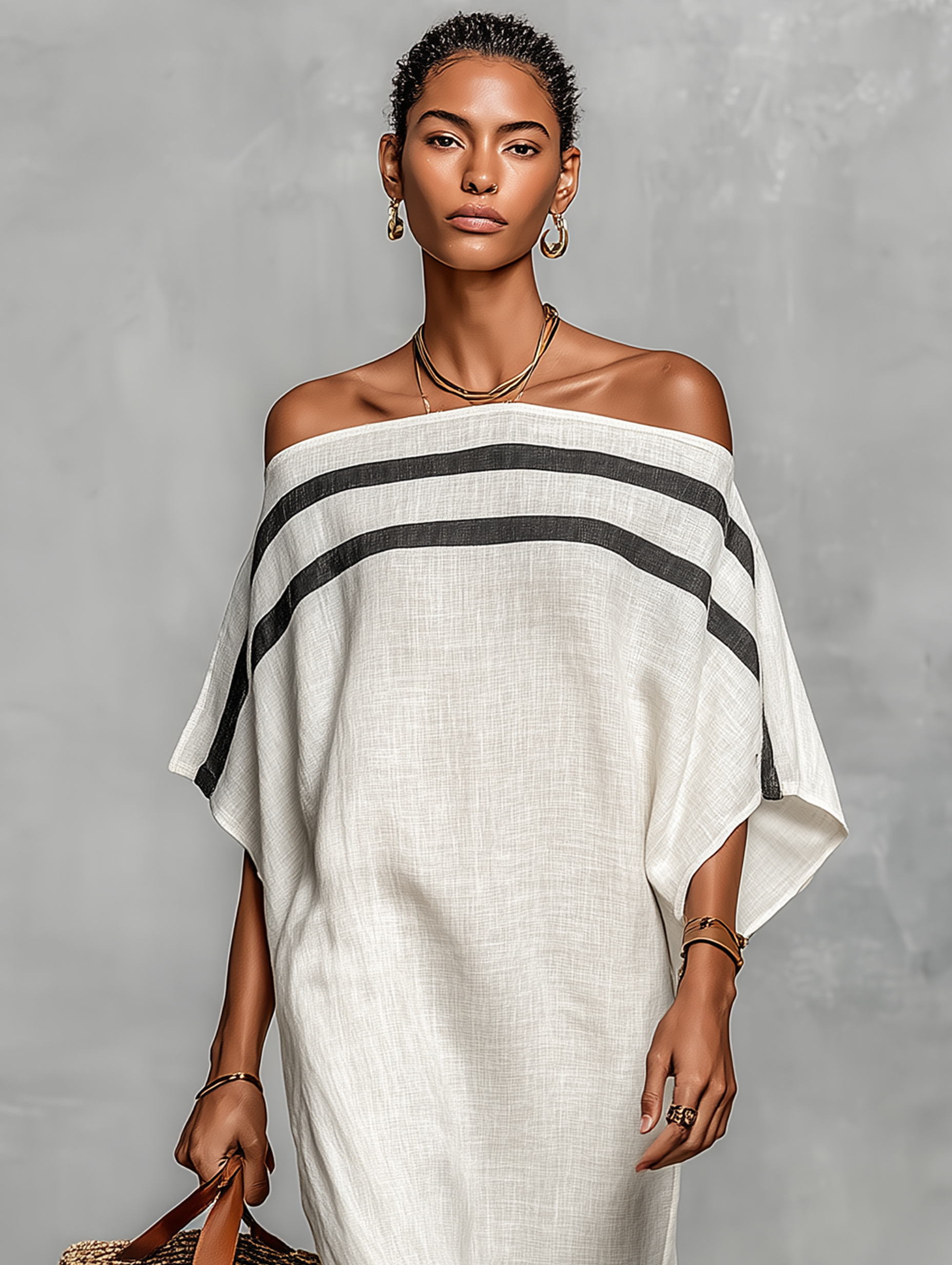 Viola - Abito Maxi Minimalista in Lino con Spalle Scoperte