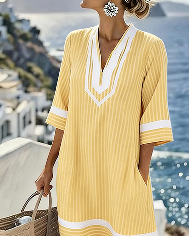 Beatrice | Abito Vintage a Righe con Scollo a V