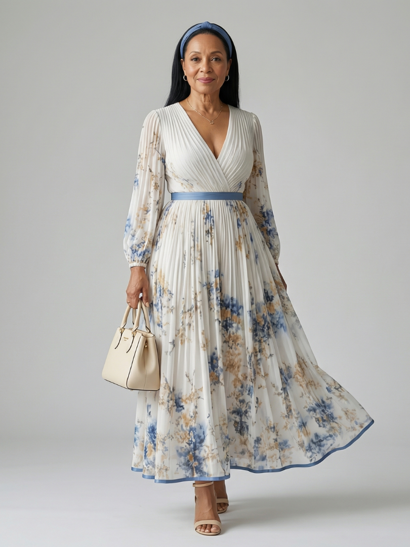 Rielle | Abito Midi Plissettato a Portafoglio