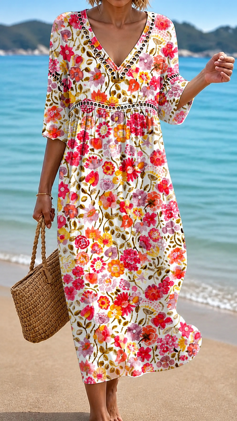 Luciana | Abito Midi Fiori Solari