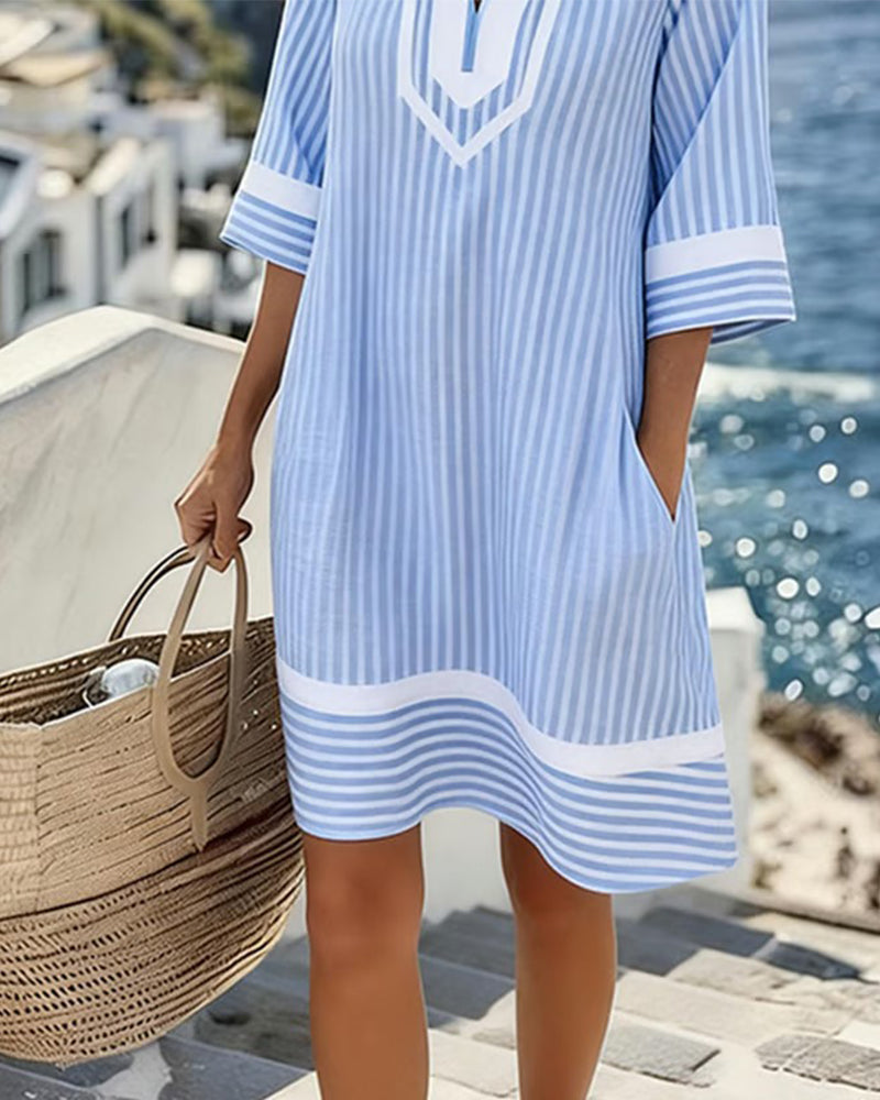 Beatrice | Abito Vintage a Righe con Scollo a V