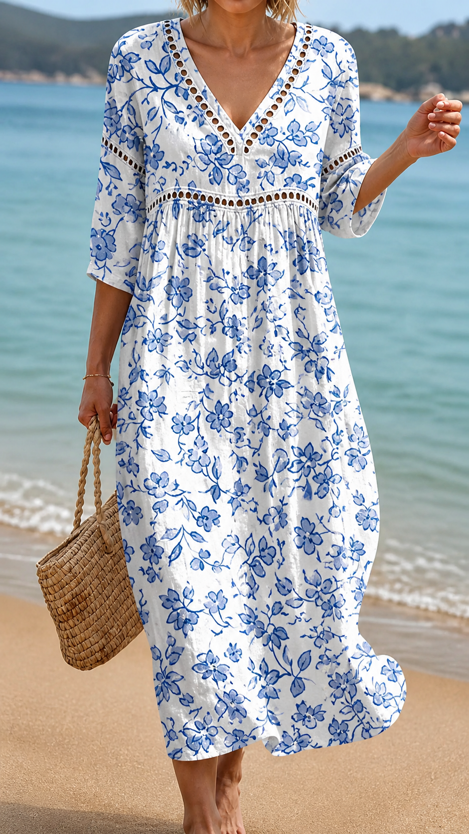 Sofia | Abito Midi Fiori Blu