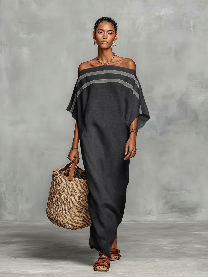 Viola - Abito Maxi Minimalista in Lino con Spalle Scoperte