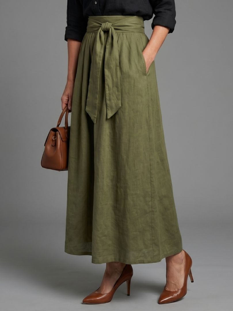 Vera | Set di Due Pezzi Blusa Nera Gonna Midi Verde Oliva