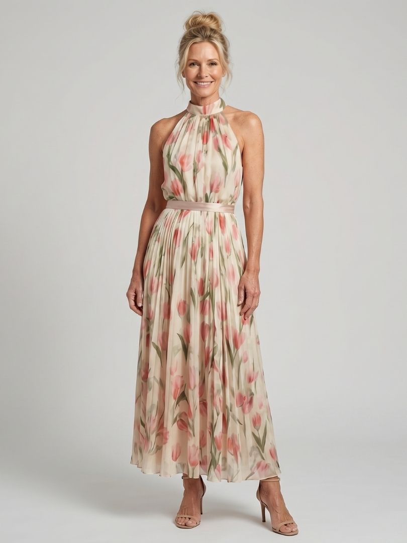 Aurelle | Abito Midi Floreale con Collo All'Americana