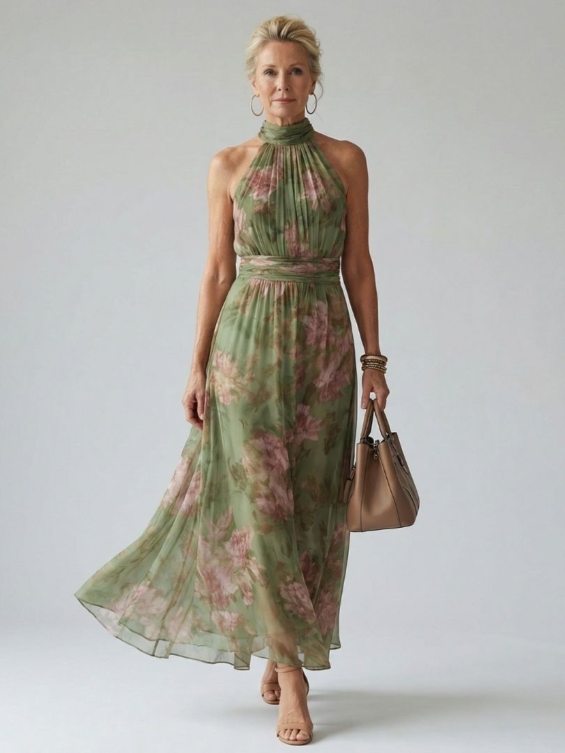 Mirelle | Abito Midi con Scollo Halter Arricciato