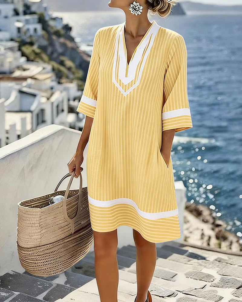Beatrice | Abito Vintage a Righe con Scollo a V
