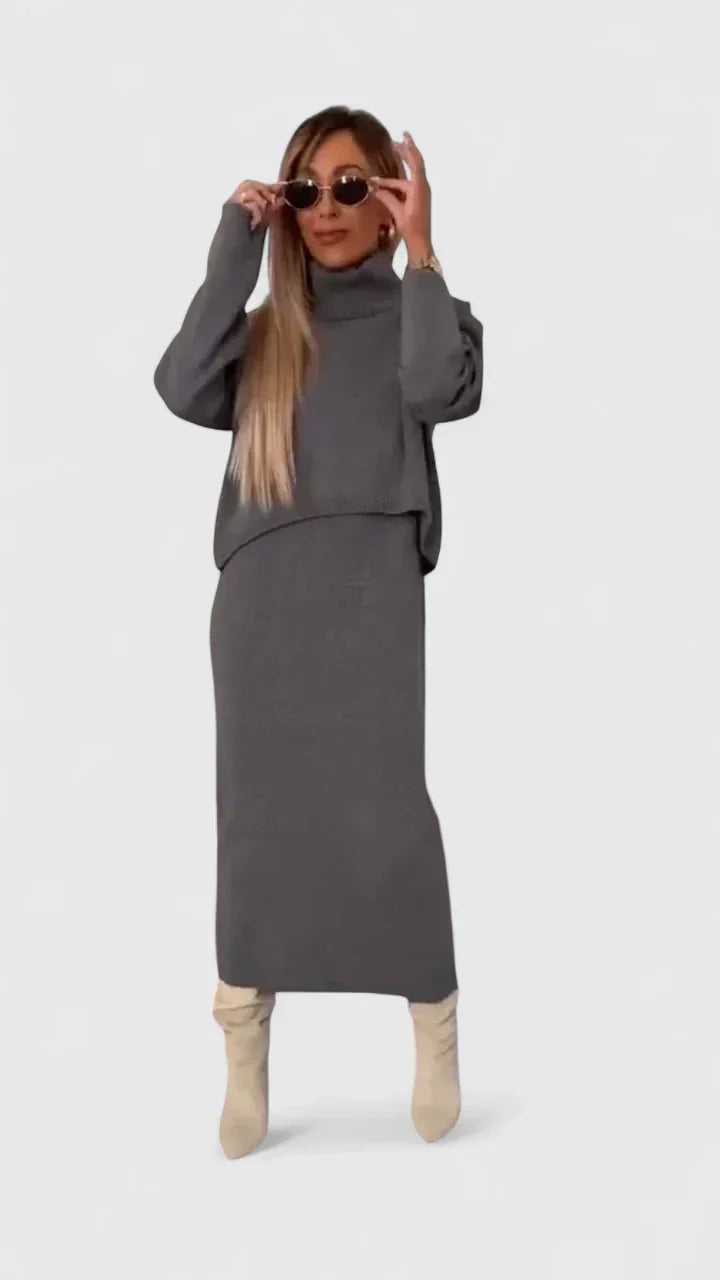 Chrystahl | Set Abito Elegante e Maglione a Collo Alto
