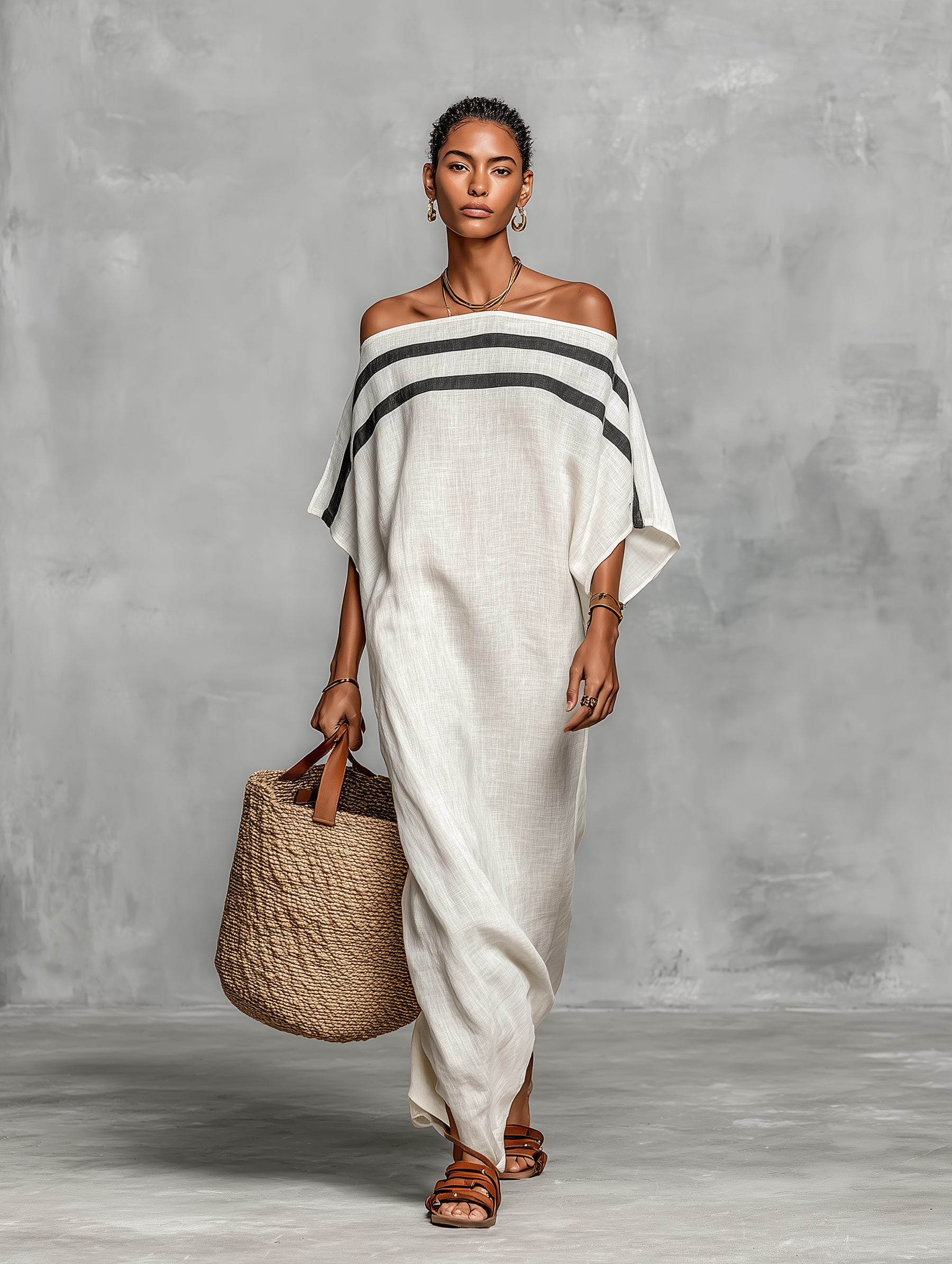 Viola - Abito Maxi Minimalista in Lino con Spalle Scoperte