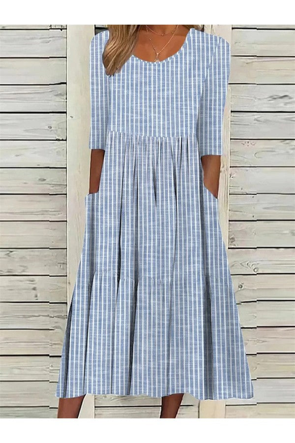 AMANDA | ABITO MIDI ELEGANTE A RIGHE CON COPERTURA PER LA PANCIA