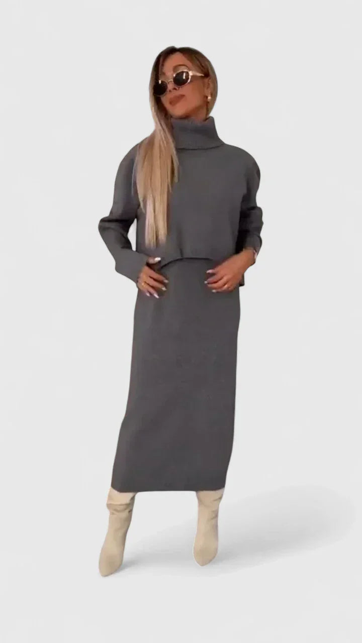 Chrystahl | Set Abito Elegante e Maglione a Collo Alto