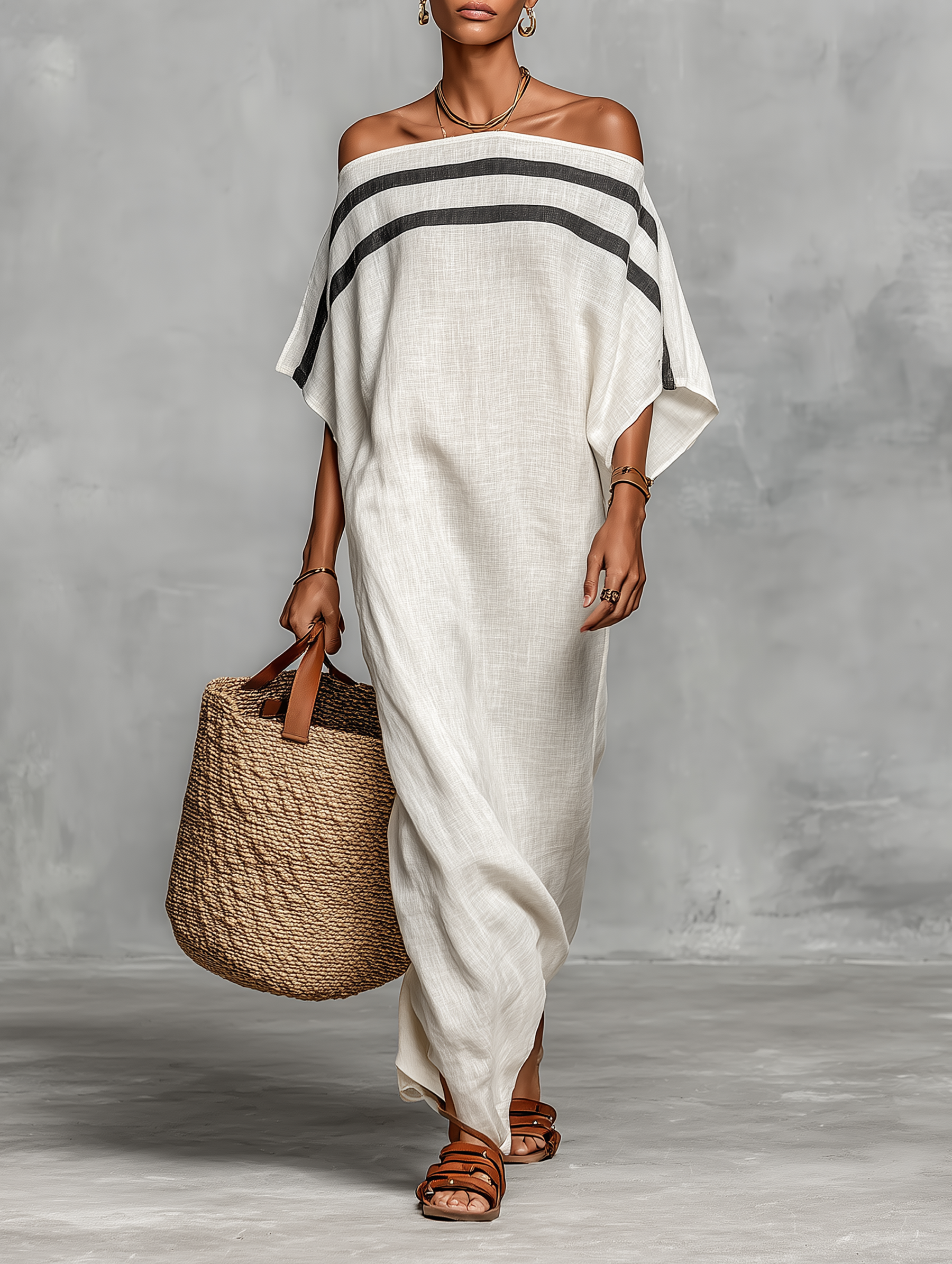 Viola - Abito Maxi Minimalista in Lino con Spalle Scoperte